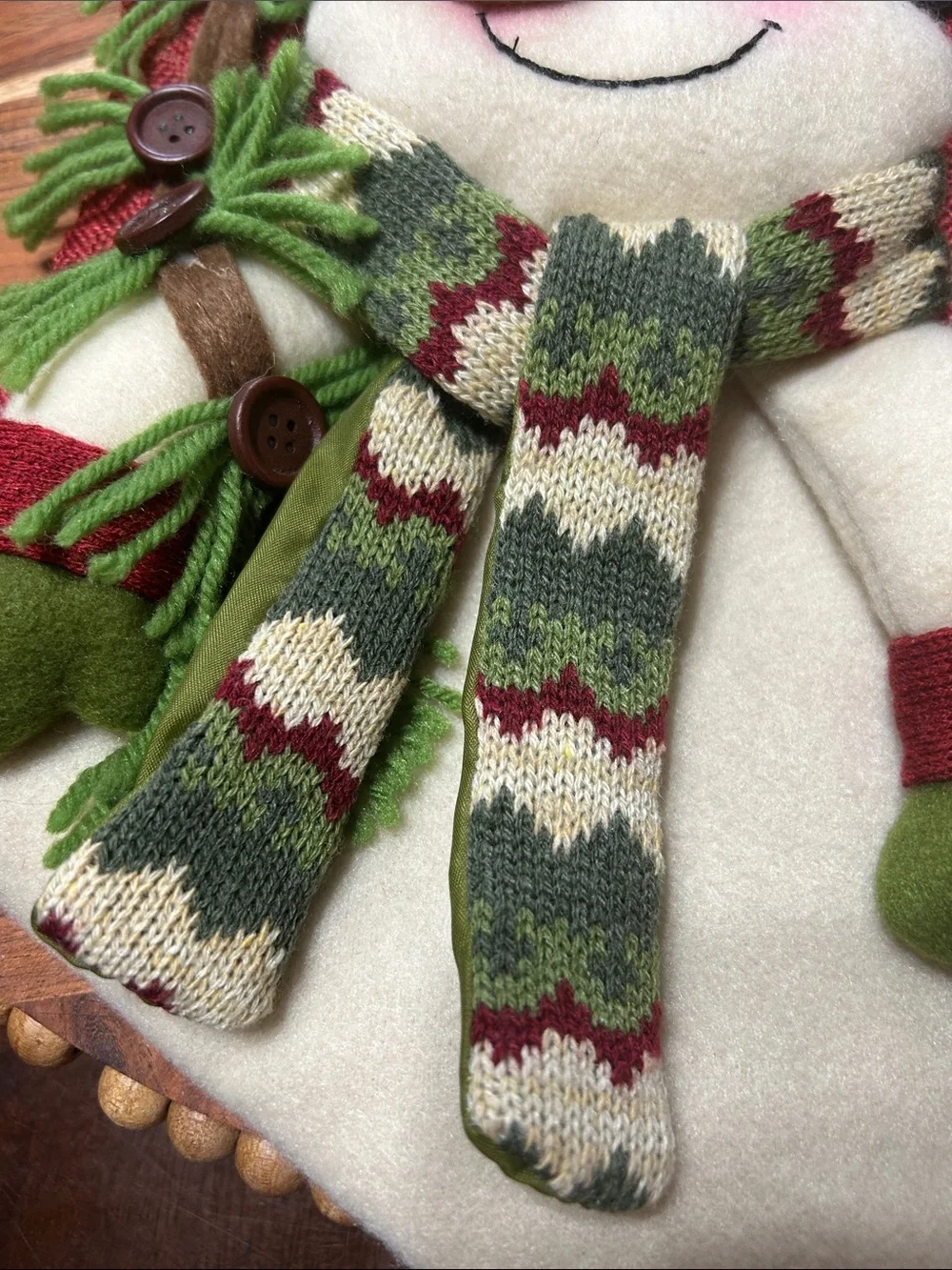 Whimsical 3D Burlap & Felt Snowman Wearing a Scarf Hangable Christmas Stocking